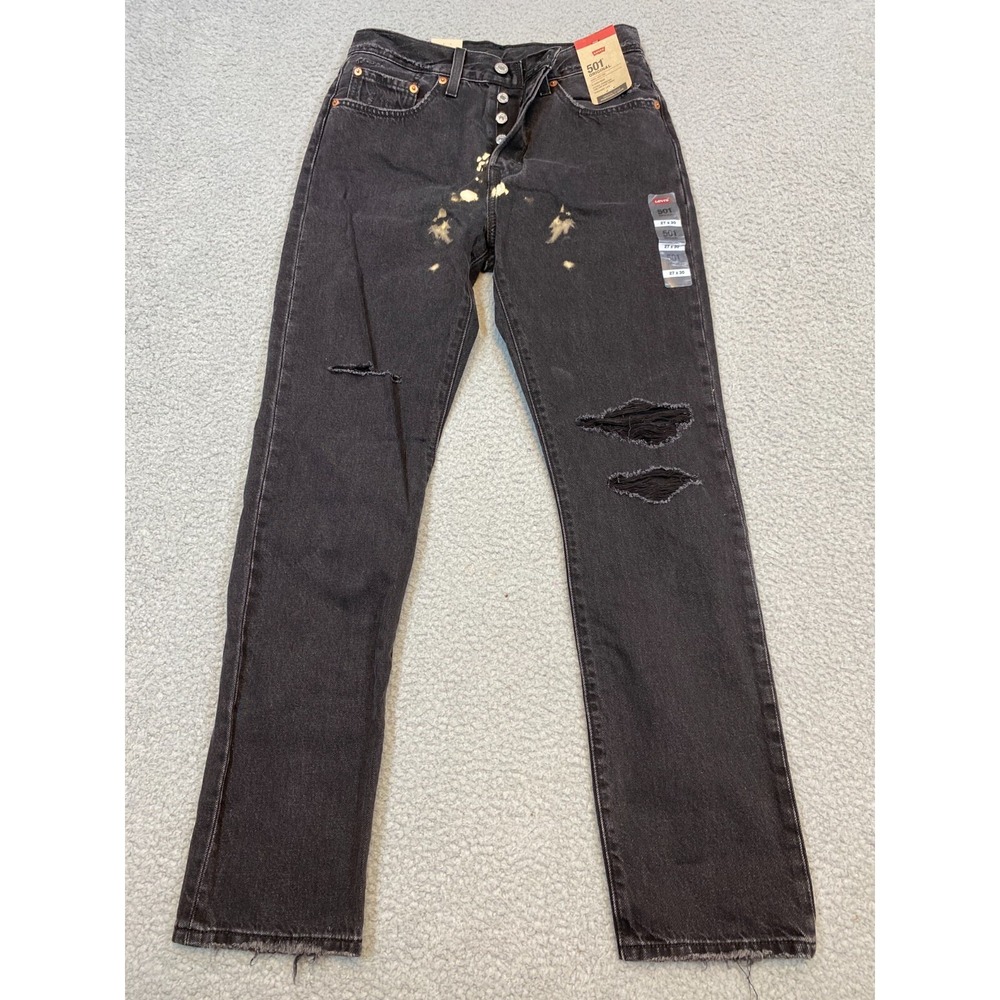 Levi's 501 Jeans 27x30 Button Fly Distressed Bleach Stained High‎ Rise Fitted